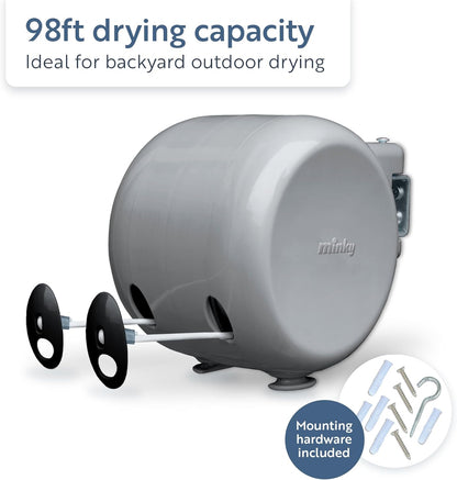 Minky Double Retractable Washing Line 30m | Grey Branded | 2 X 15m/95ft Drying Space