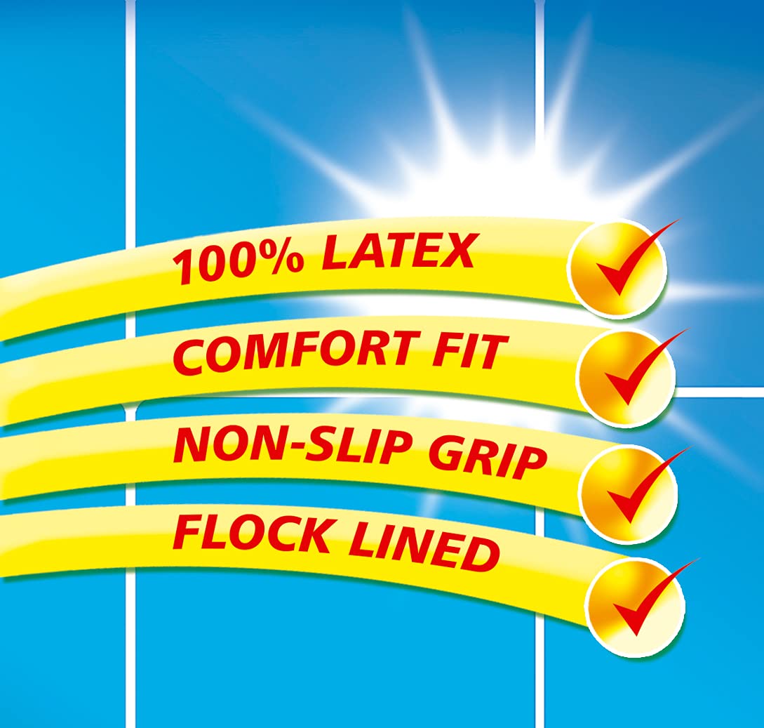 Duzzit Household Gloves | 100% Latex | Comfort Fit | Lined | 5 Packs Of 2 | Size Large | Yellow