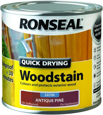 Ronseal Antique Pine Satin Woodstain | Soft or Hard Wood | Quick Drying | 250ml
