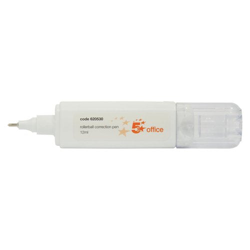 5 Star Rollerball Correction Pen Fine Metal Tip Applicator 12ml White (Pack of 12)