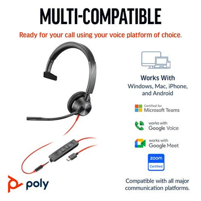 Poly Blackwire 3315 Monaural USB-C/A +3.5mm Headset 8X217AA