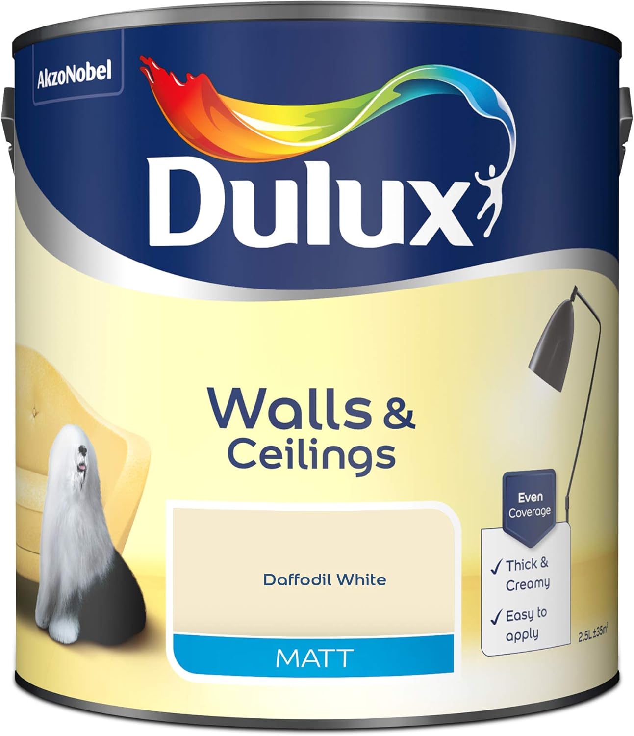Dulux Matt Emulsion Paint For Walls And Ceilings - Daffodil White 2.5 Litres