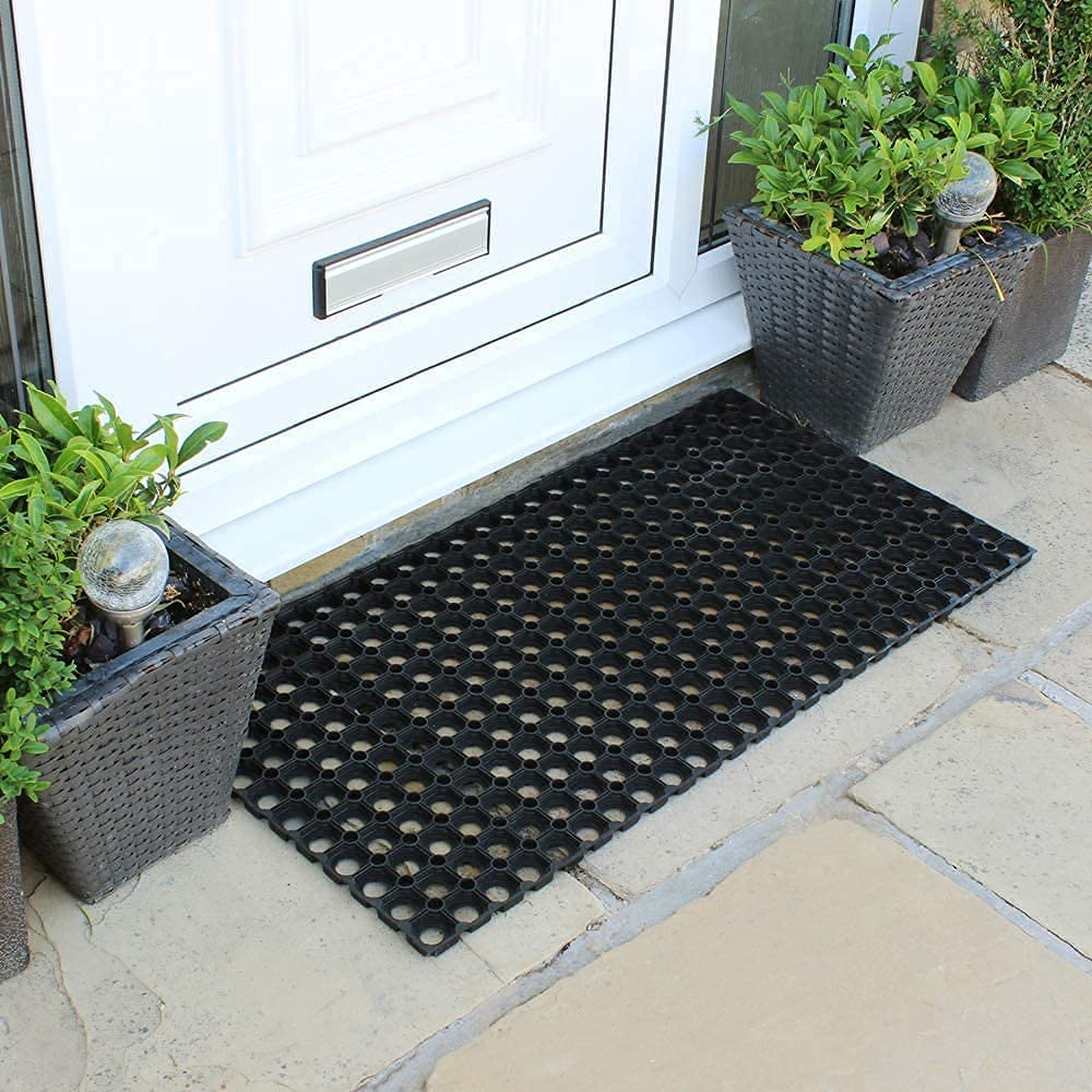 Fixtures Honeycomb Door Mat Heavy Duty 100% Rubber Black, 40 x 60 x 1.5 cm