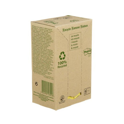 Post-it Recycled Notes 38x51mm 100 Sheets Cardboard Packaging Canary Yellow (Pack of 24) 653-1T