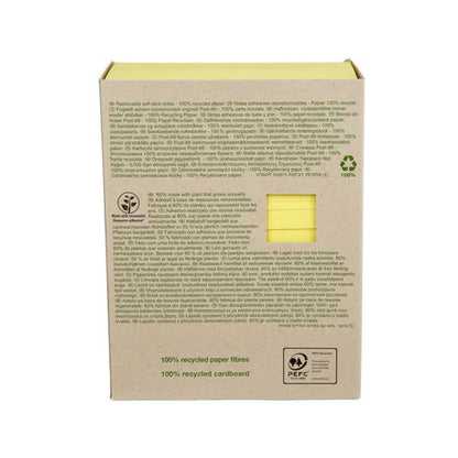 Post-it Recycled Notes 76x127mm 100 Sheets Cardboard Packaging Canary Yellow (Pack of 16) 655-1T