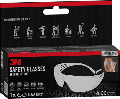 3M SecureFit SF200C-1 Clear Anti-scratch Safety Glasses 3M