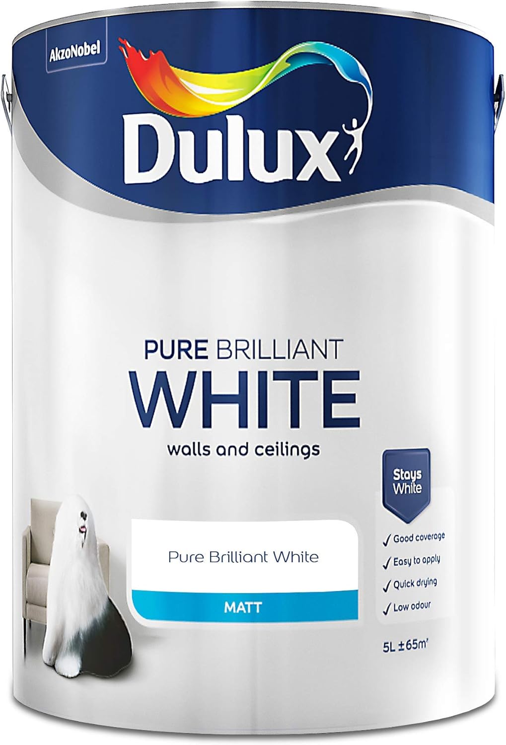 Dulux Walls & Ceilings Matt Emulsion Paint - Pure Brilliant White - 5L