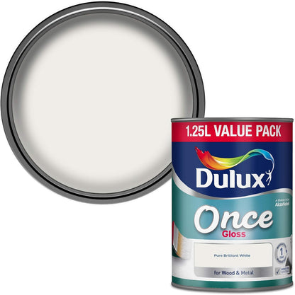 Dulux Once Gloss Paint For Wood And Metal - Pure Brilliant White 1.2 5 Litres