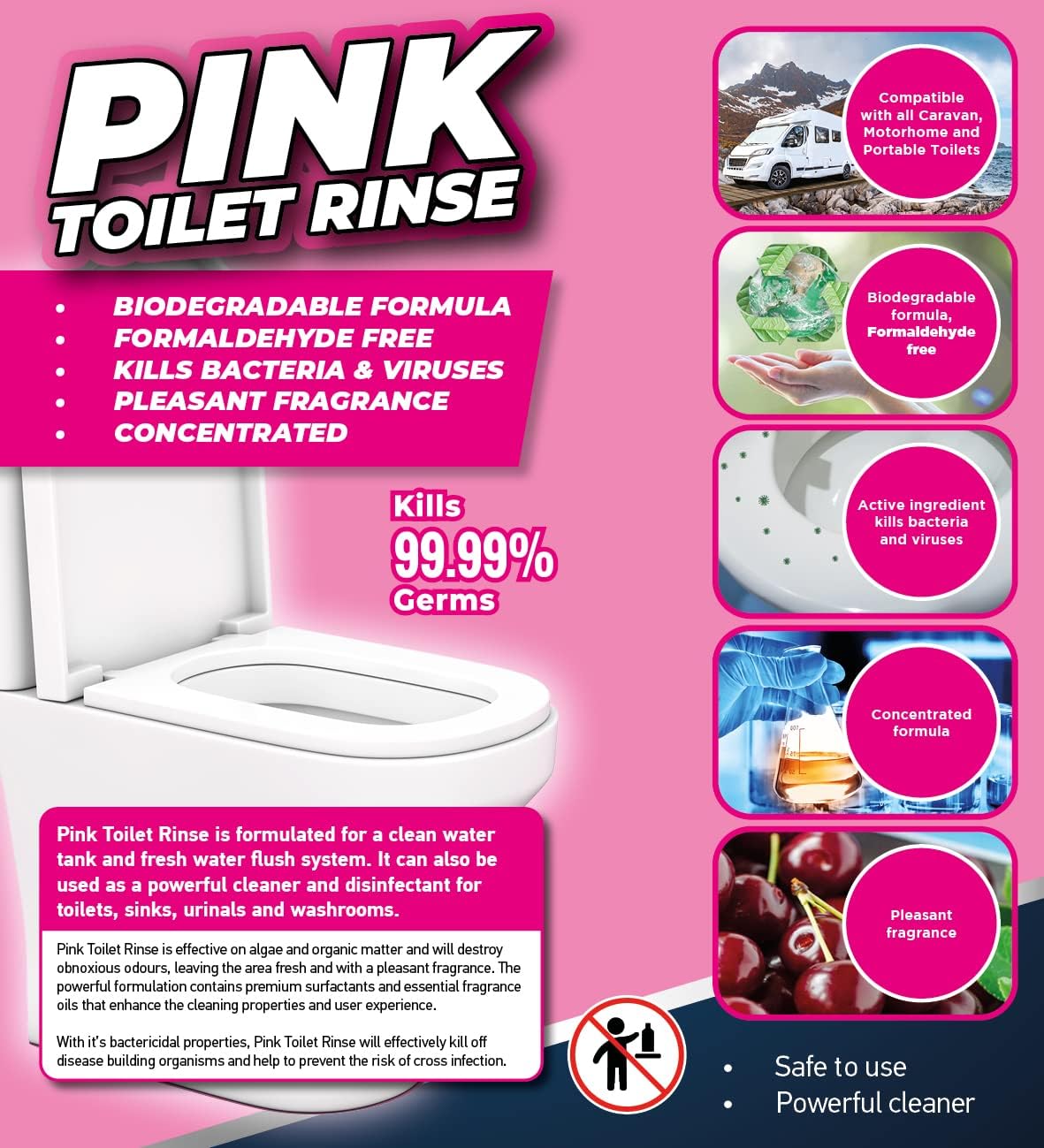 Flow Pink Chemical Motorhome & Caravan WC Toilet Rinse Cleaner 5 Litre.