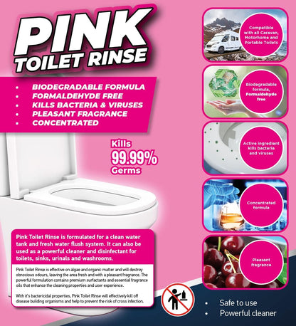 Flow Pink Chemical Motorhome & Caravan WC Toilet Rinse Cleaner 5 Litre.