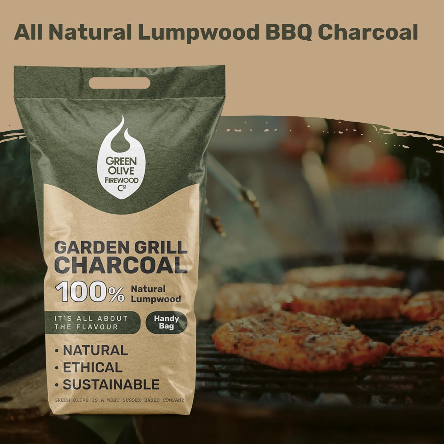 The Green Olive Firewood Garden Grill BBQ Charcoal | Cooking on Charcoal Barbecues |  3kg Bag