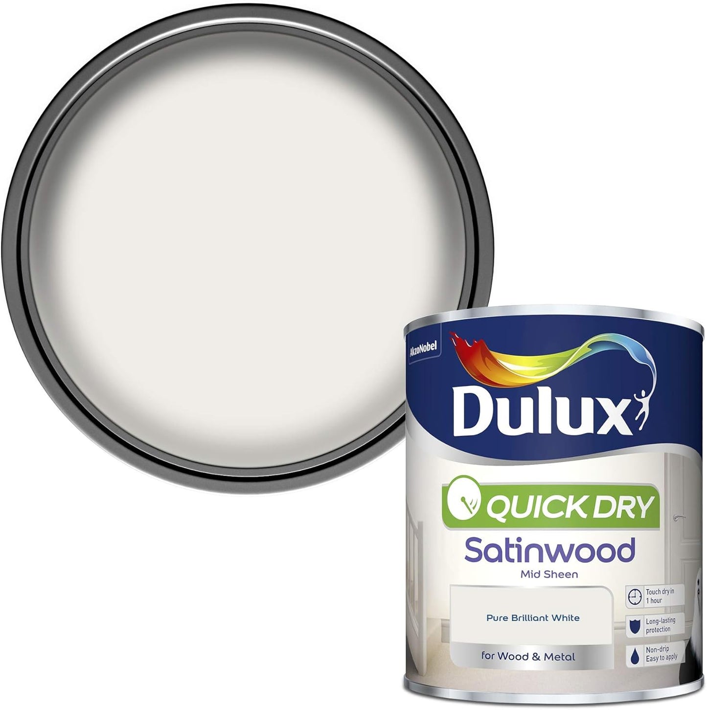 Dulux Quick Dry Satinwood Paint For Wood And Metal - Pure Brilliant White 750 Ml