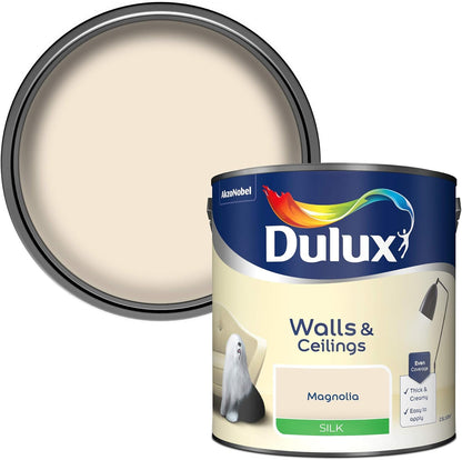 Dulux Silk Emulsion Paint For Walls And Ceilings - Magnolia 2.5 Litres