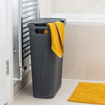 Addis Rattan Charcoal Slim Laundry Hamper 40 Litre