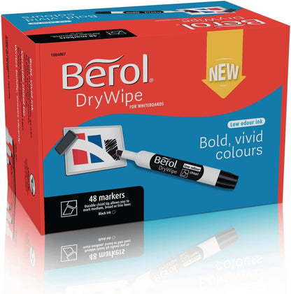 Berol Drywipe Marker Chisel Tip Black (Pack of 48) 1984887