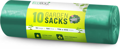 Ecobag Extra Strong Heavy Duty Garden Sack | 100L Capacity | Recyclable Refuse Bags | 1 x 10 Pack