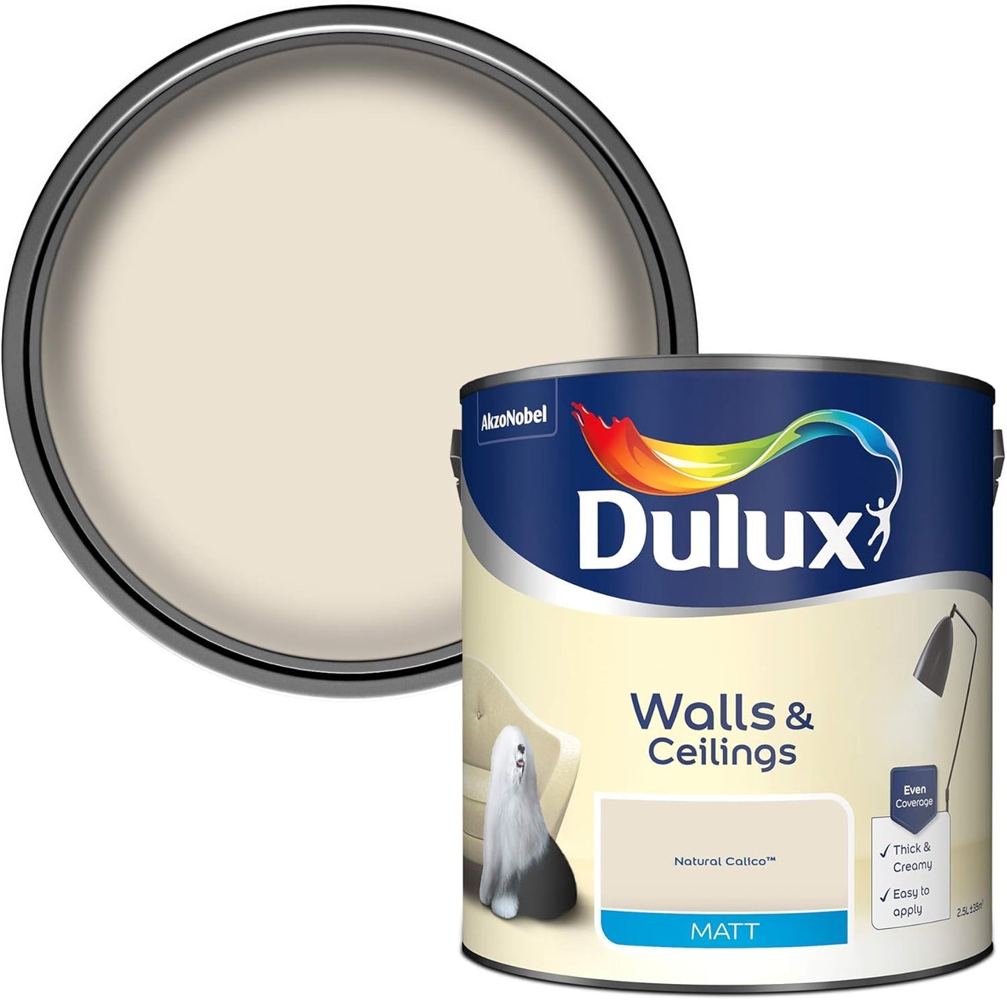 Dulux Walls & Ceilings Matt Emulsion Paint - Natural Calico - 2.5L