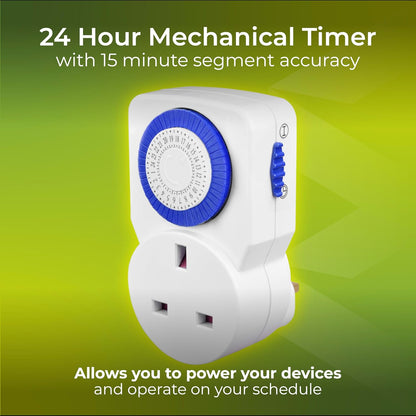 Masterplug Tms24-Mp Energy Saving Daily Mechanical Segment Timer Plug, White