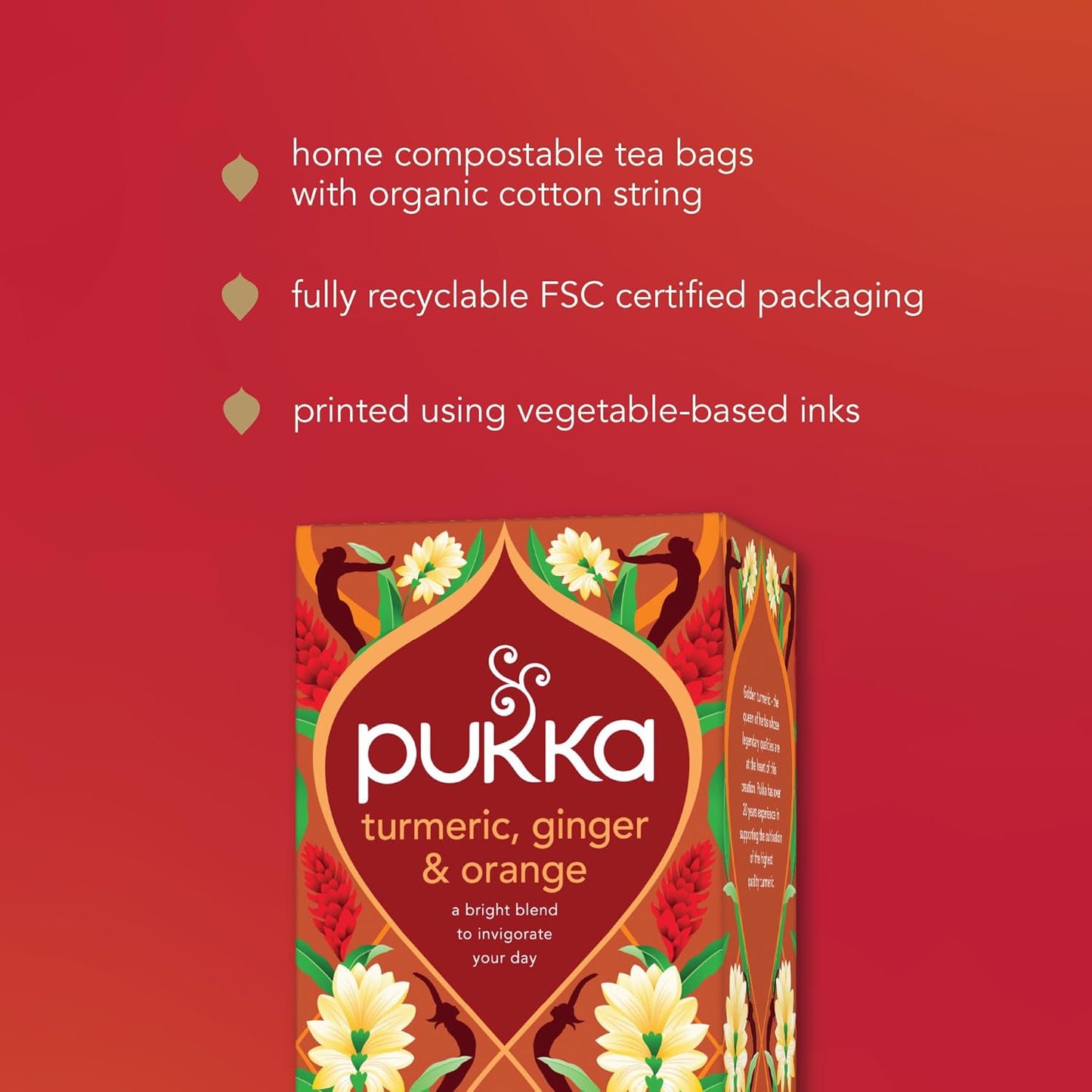 Pukka Tea Turmeric, Ginger & Orange Organic Individually Wrapped Enveloped Tea 20's
