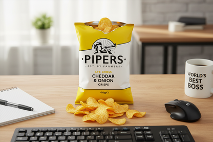 Pipers Gluten-Free Lye Cross Cheddar & Onion Vegetarian Crisps Multi-Pack | 24 x 40g