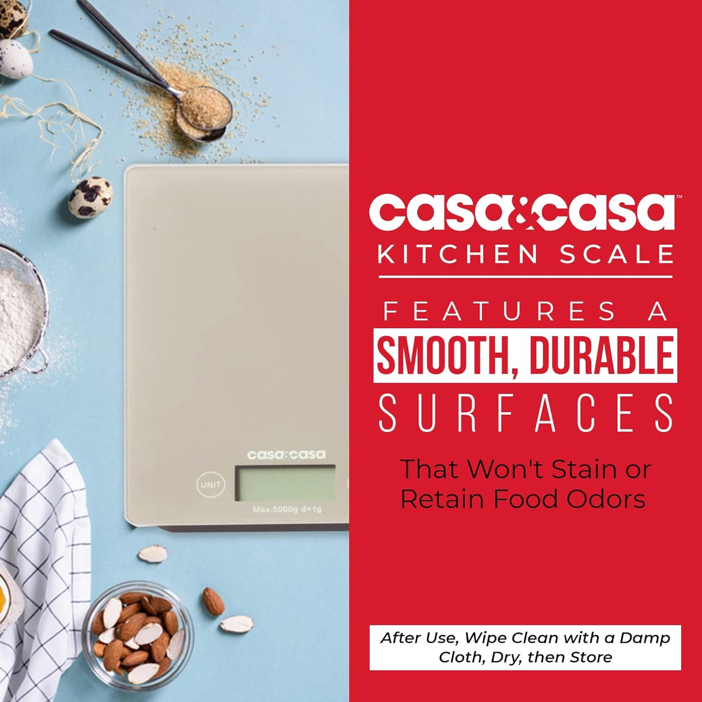 Casa & Casa Digital Kitchen Scales | Precise Graduation to 1g | Stone Grey.