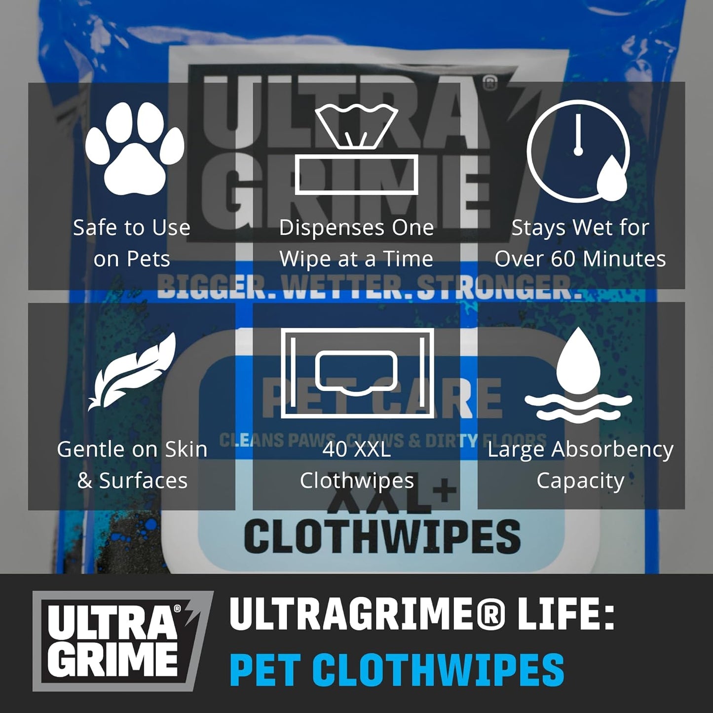 UltraGrime Pet Cleaning Wet Wipes 40 Thick Wipes - Pet Wipes