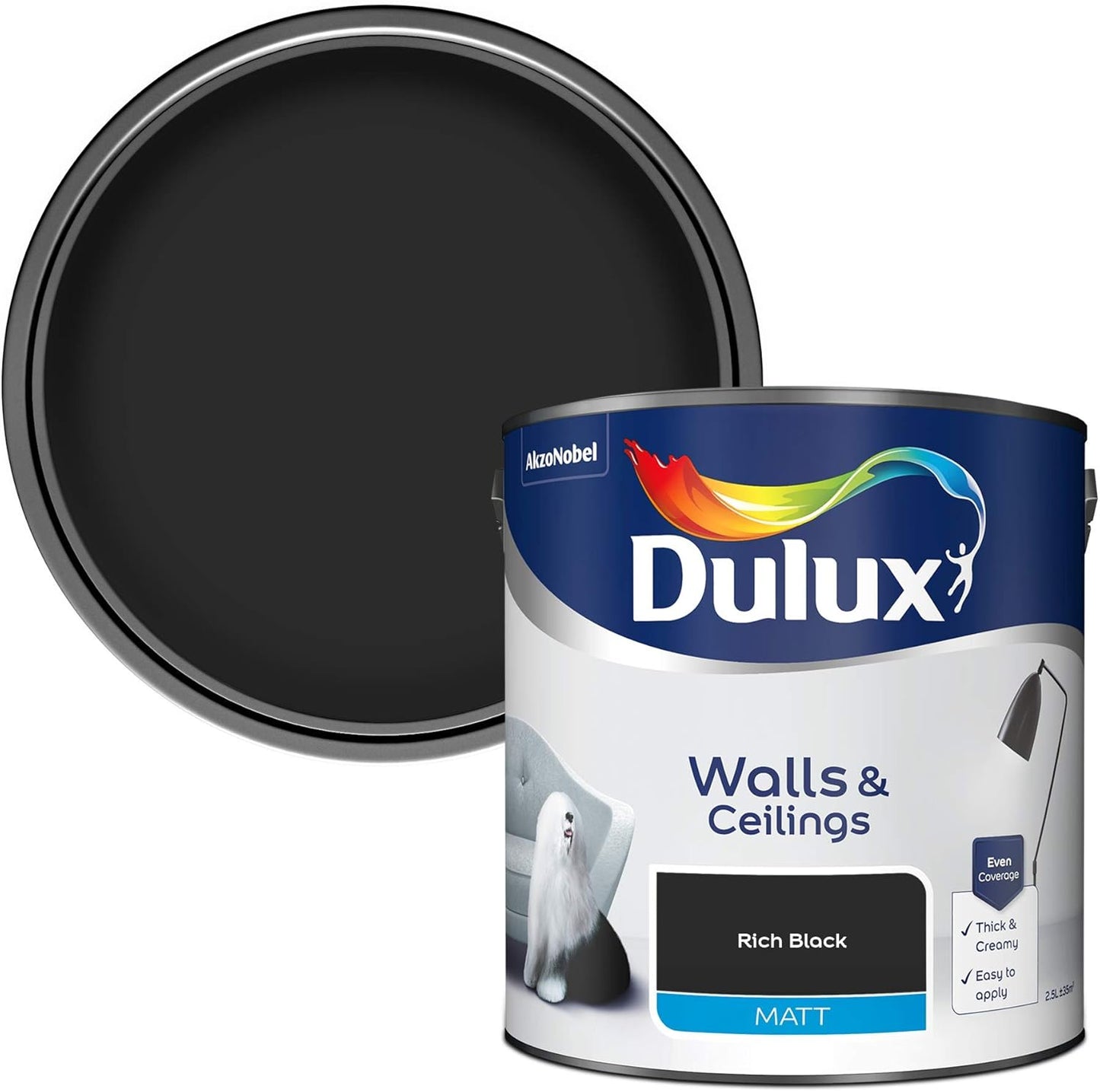Dulux Walls & Ceilings Matt Emulsion Paint - Rich Black - 2.5L