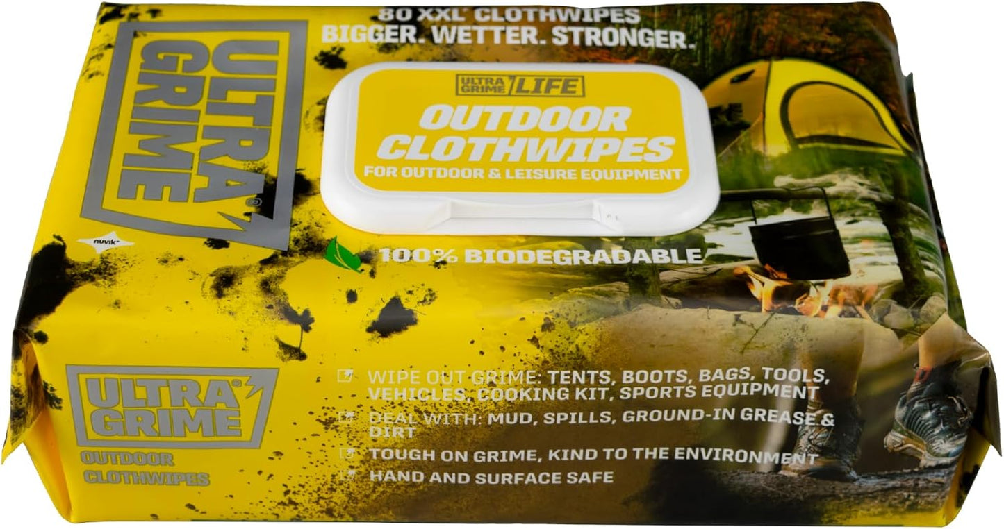 UltraGrime Outdoor XXL Biodegradable Wipes 80 Thick Wipes - Multi Purpose