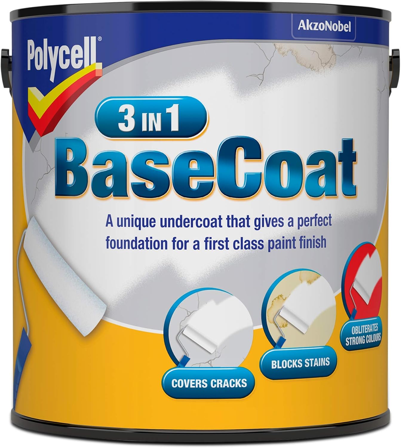 Polycell 3 in 1 Basecoat Undercoat | Covers Cracks & Stains | 2.5 Litre