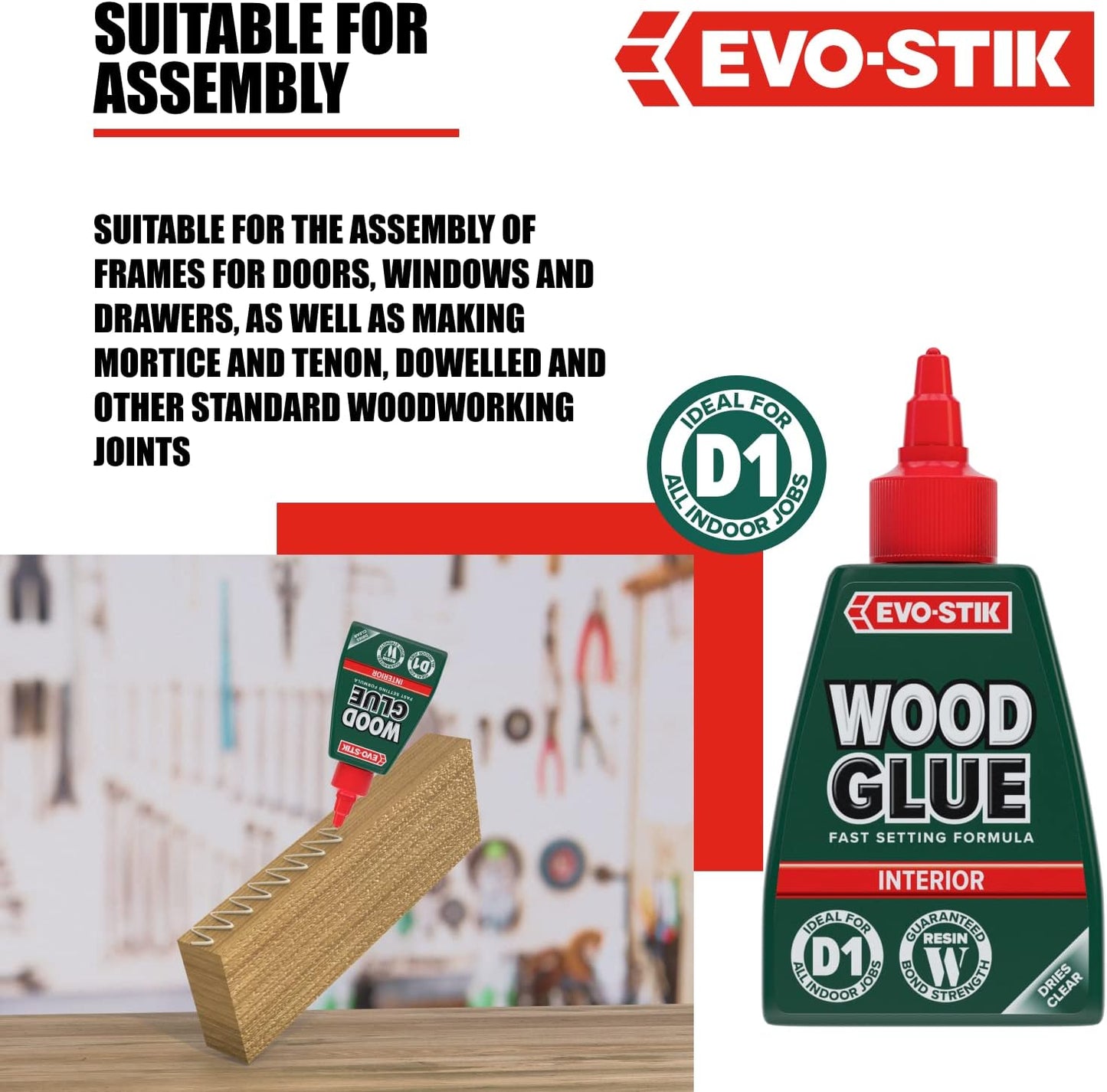 EVO-STIK Wood Glue | Interior | Extra Strong | Fast Setting | Dries Clear | 1 x 500ml