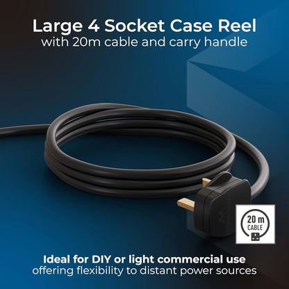 Masterplug Cassette Reel 20 Metre 4 Socket 13A Thermal Cut-Out