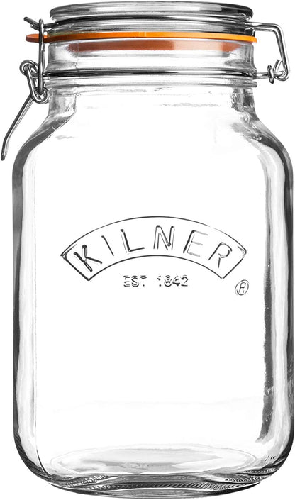 Kilner 2 Litre Square Glass Clip Top Preservation Storage Jar.