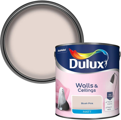 Dulux Walls & Ceilings Matt Emulsion Paint, Blush Pink, 2.5 Litres