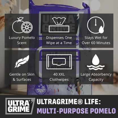 UltraGrime Multi-Purpose Pomelo XXL+ Biodegradable Cleaning Wet Wipes