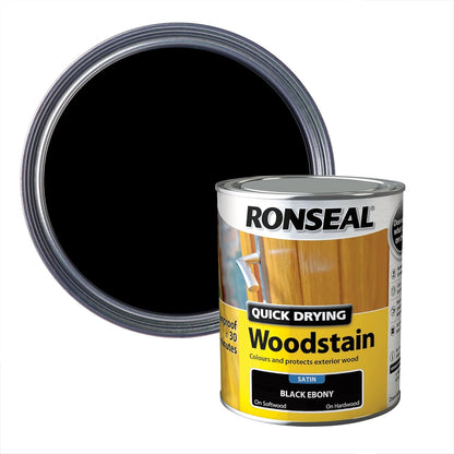 Ronseal Ebony Satin Woodstain | Soft or Hard Wood | Quick Drying | 750ml