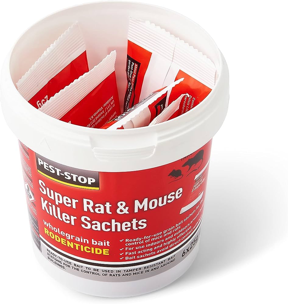 Pest-Stop Super Mouse and Rat Killer Fast Poison Wholegrain Bait 6 x 25g Sachets
