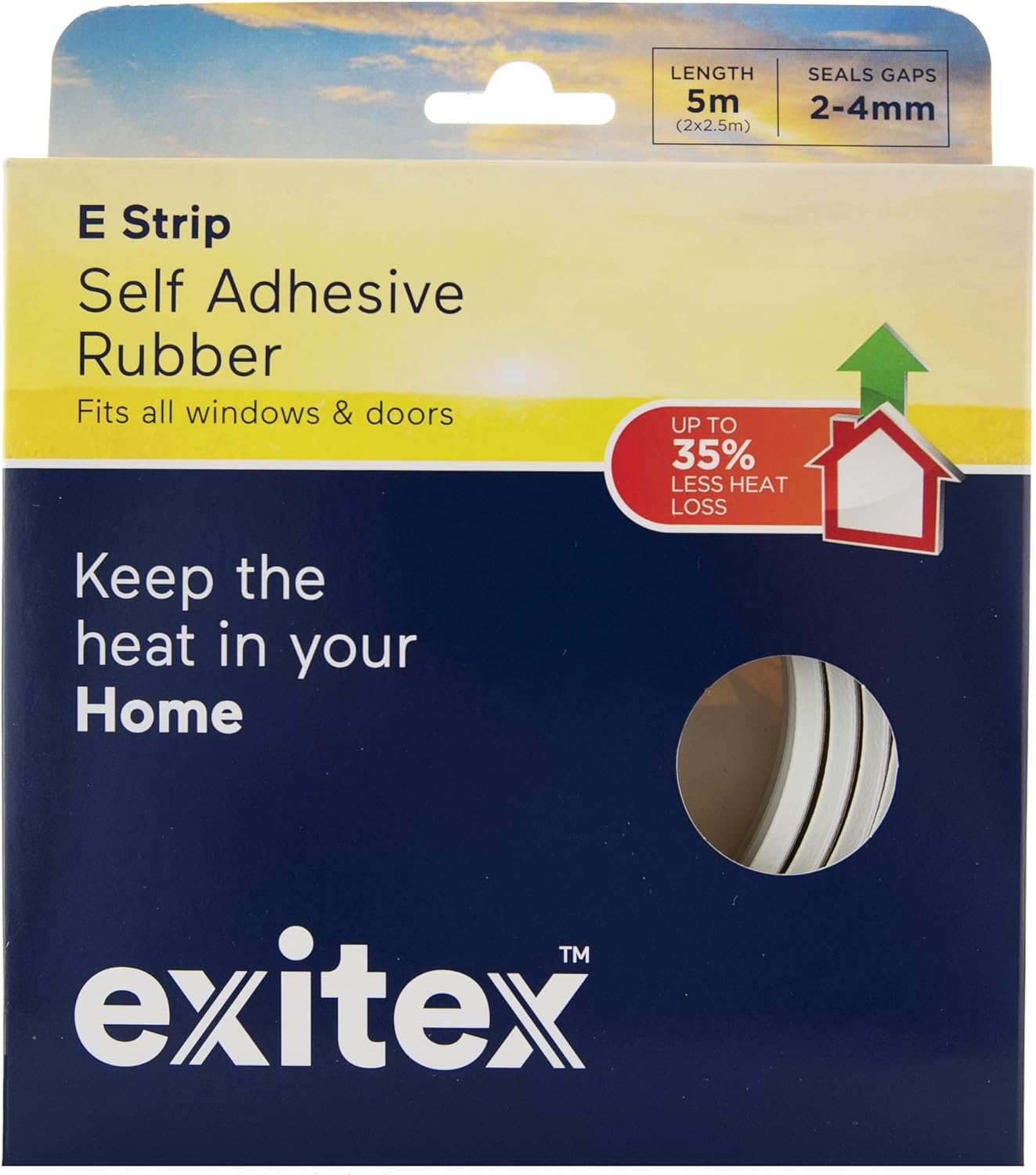 E Strip Self-Adhesive Rubber Seal – 5m Roll - Draught Excluder for Doors & Windows