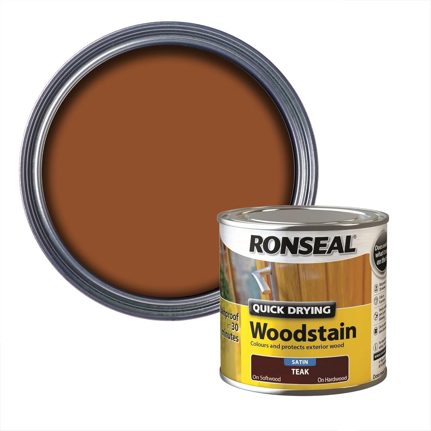 Ronseal Teak Satin Woodstain | Soft or Hard Wood | Quick Drying | 2.5L