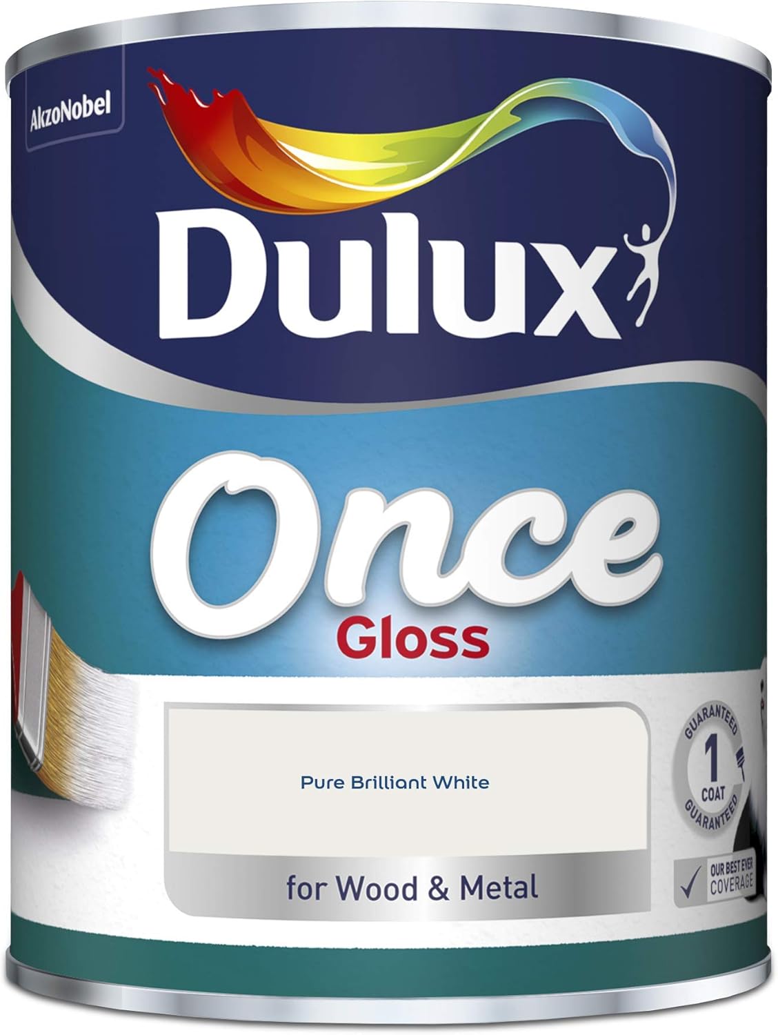 Dulux Once Gloss Paint For Wood & Metal - Pure Brilliant White 750ml