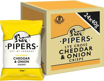 Pipers Gluten-Free Lye Cross Cheddar & Onion 24 x 40g Crisps