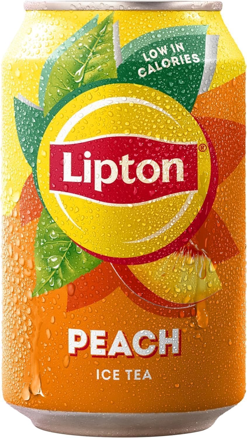 Lipton Peach Ice Tea | 330ml Can| 24 x 330ml Pack | Low calorie soft drink, 100% black tea extract.