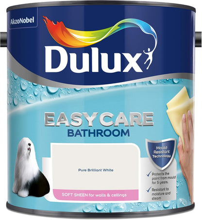 Dulux Easycare Bathroom Soft Sheen Emulsion Paint For Walls & Ceilings Pure Brilliant White 2.5L