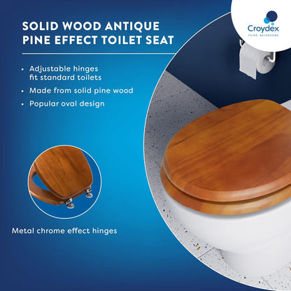 Croydex Antique Pine Effect Toilet Seat - Solid Wood Toilet Seat