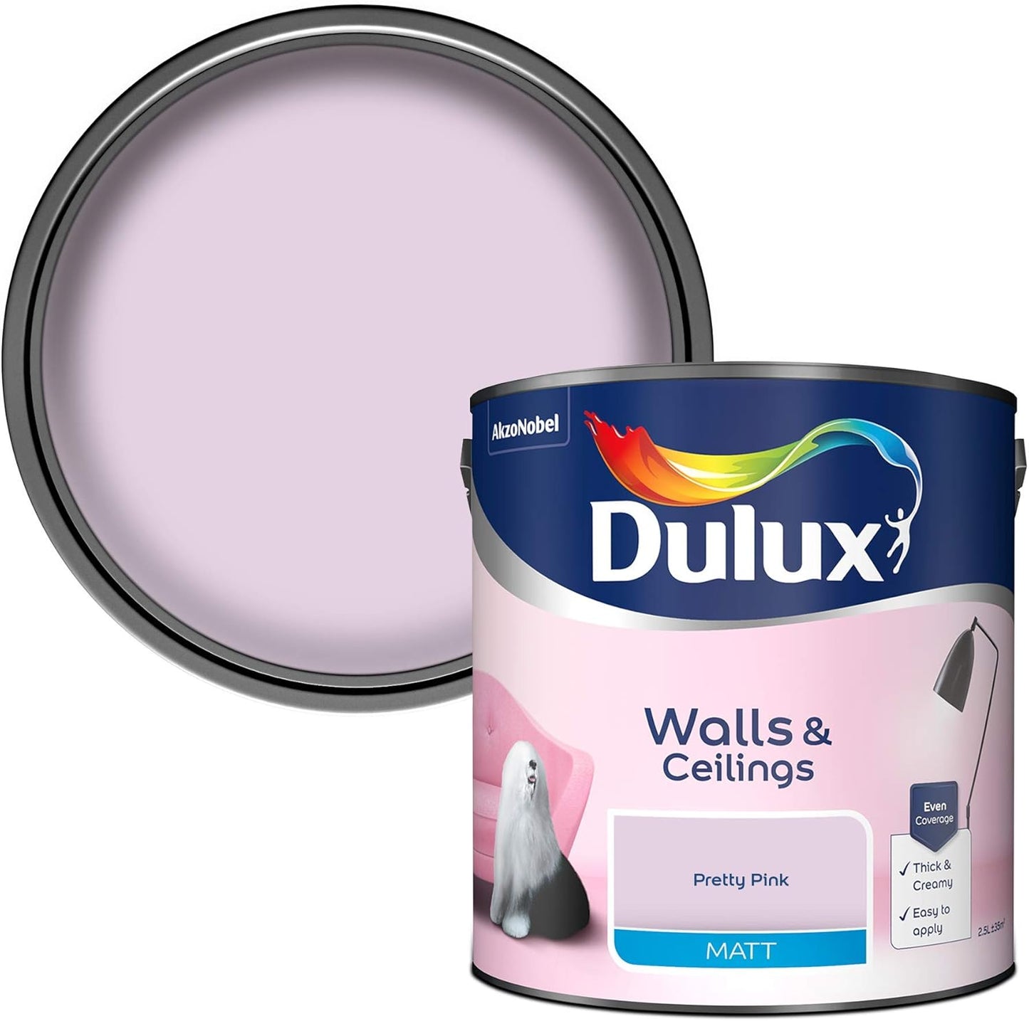 Dulux Matt Emulsion Paint For Walls And Ceilings - Pretty Pink 2.5L