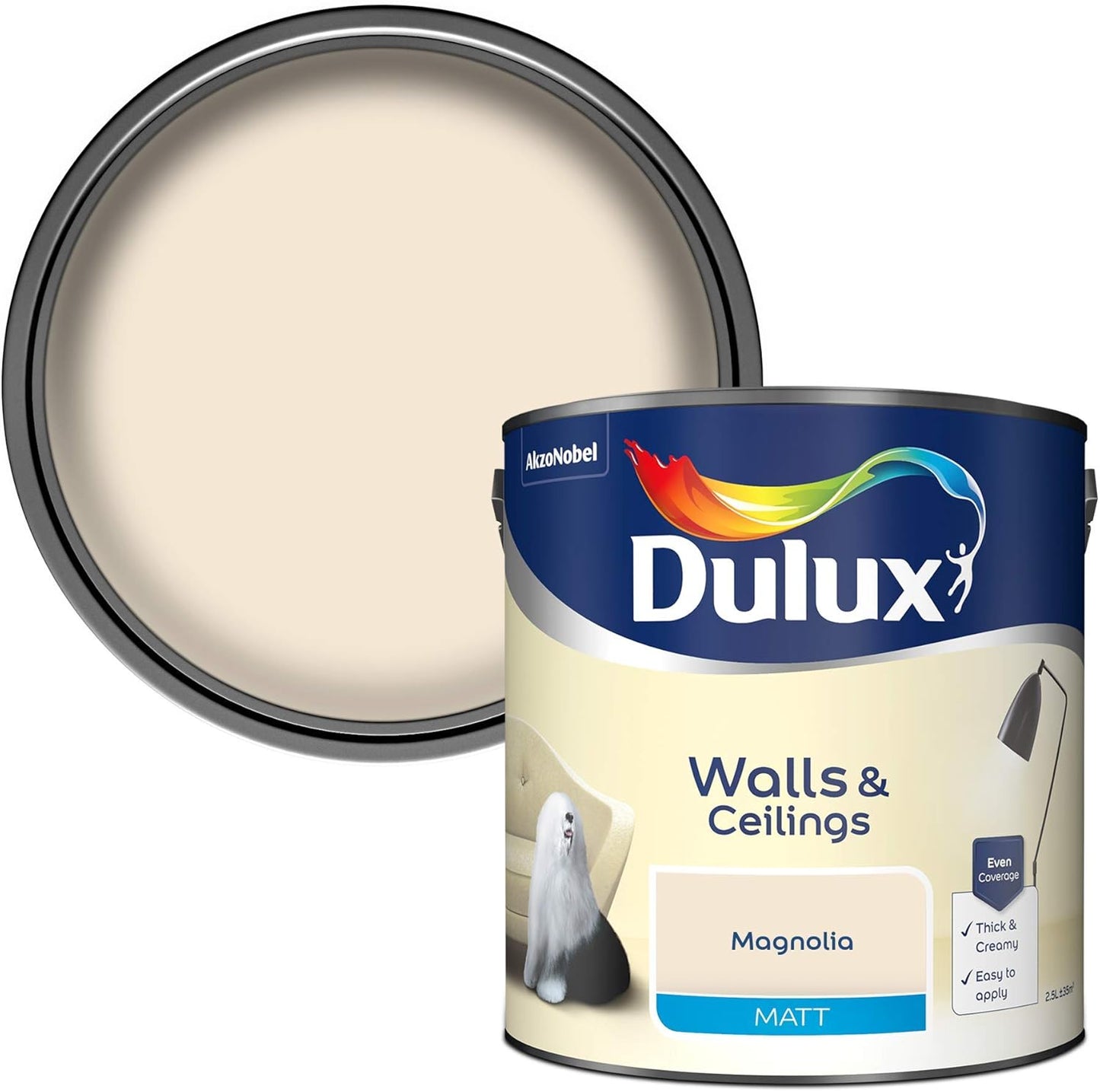 Dulux Matt Emulsion Paint For Walls And Ceilings - Magnolia 2.5 Litres