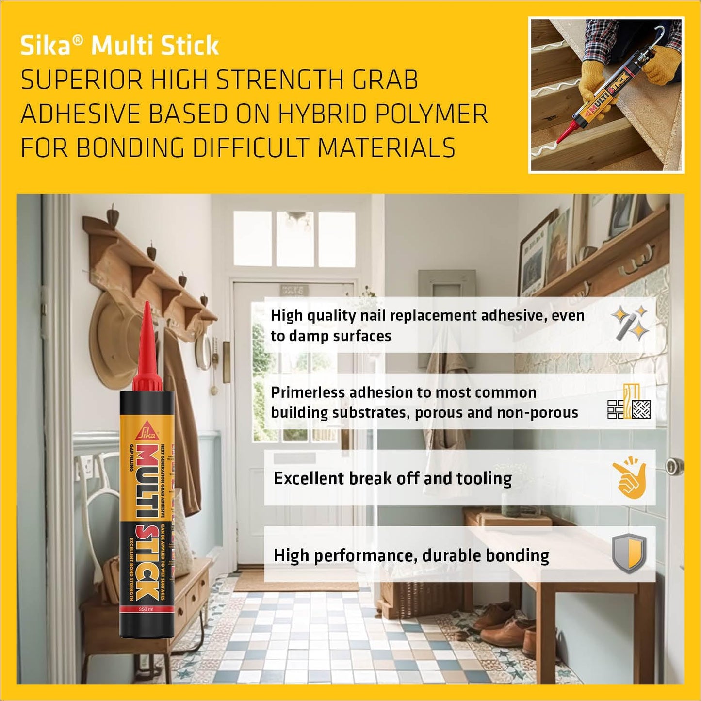 Everbuild Multi Stick | Hybrid Polymer Adhesive | Internal and External Use | White | 3 x 350ml
