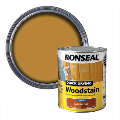 Ronseal Natural Oak Satin Woodstain | Soft or Hard Wood | Quick Drying | 750ml
