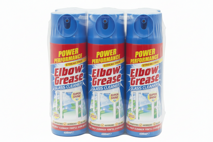 Elbow Grease Glass Cleaner Aerosol | Super Shine, Foaming Action | Cleans Windows, Mirrors, Glass |Streak Free | 1 x 400ml