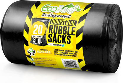Ecobag Black Rubble Bags | 30L Capacity | Strong 80 Microns | 1 x 20 Pack