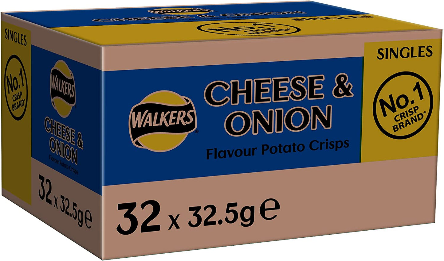 Walkers Cheese and Onion Crisps 32.5g (Pack of 32)